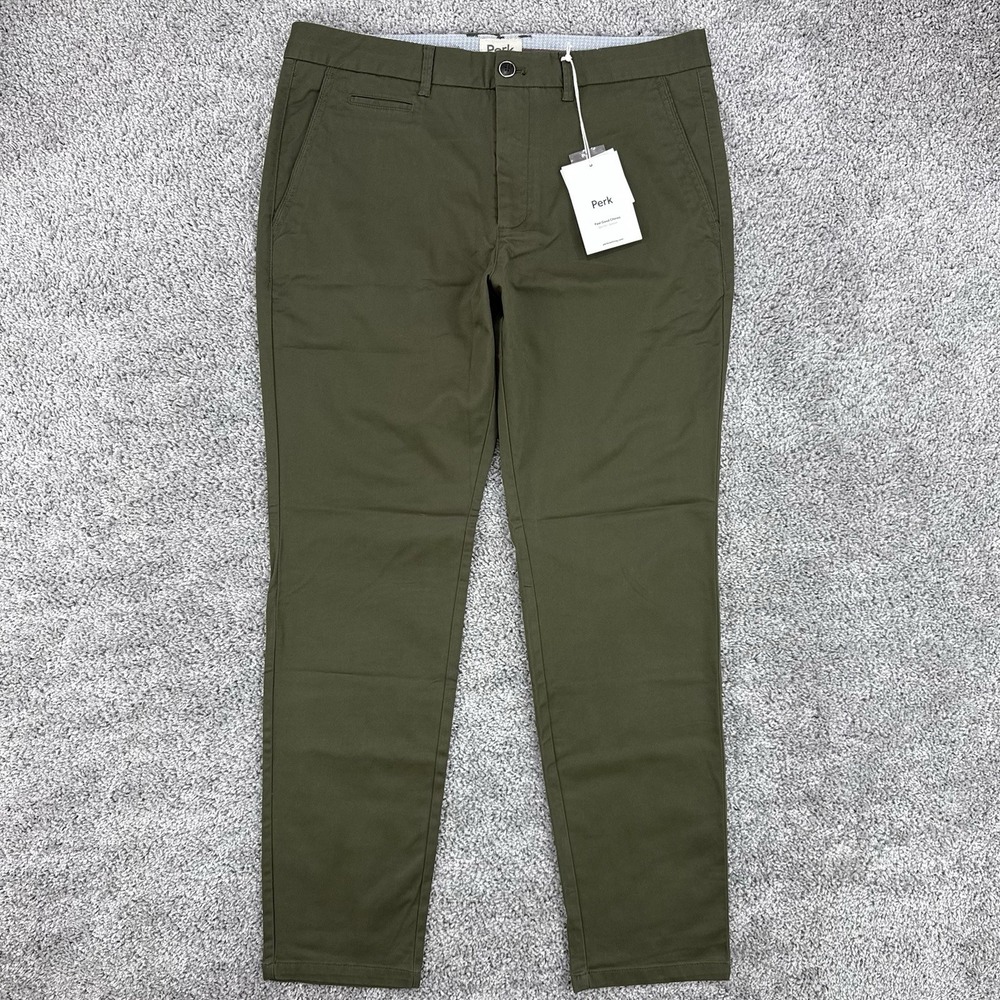 Perk Feel Good Chinos Men's 36x32 NWT Olive Slim Fit Stretch Military